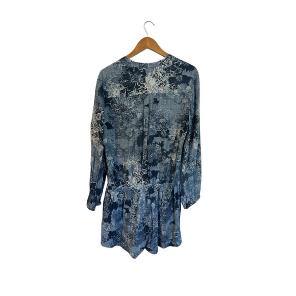 Intermix Romper Women's Size Large Blue Floral Tie Front Long Sleeve - Picture 3 of 6
